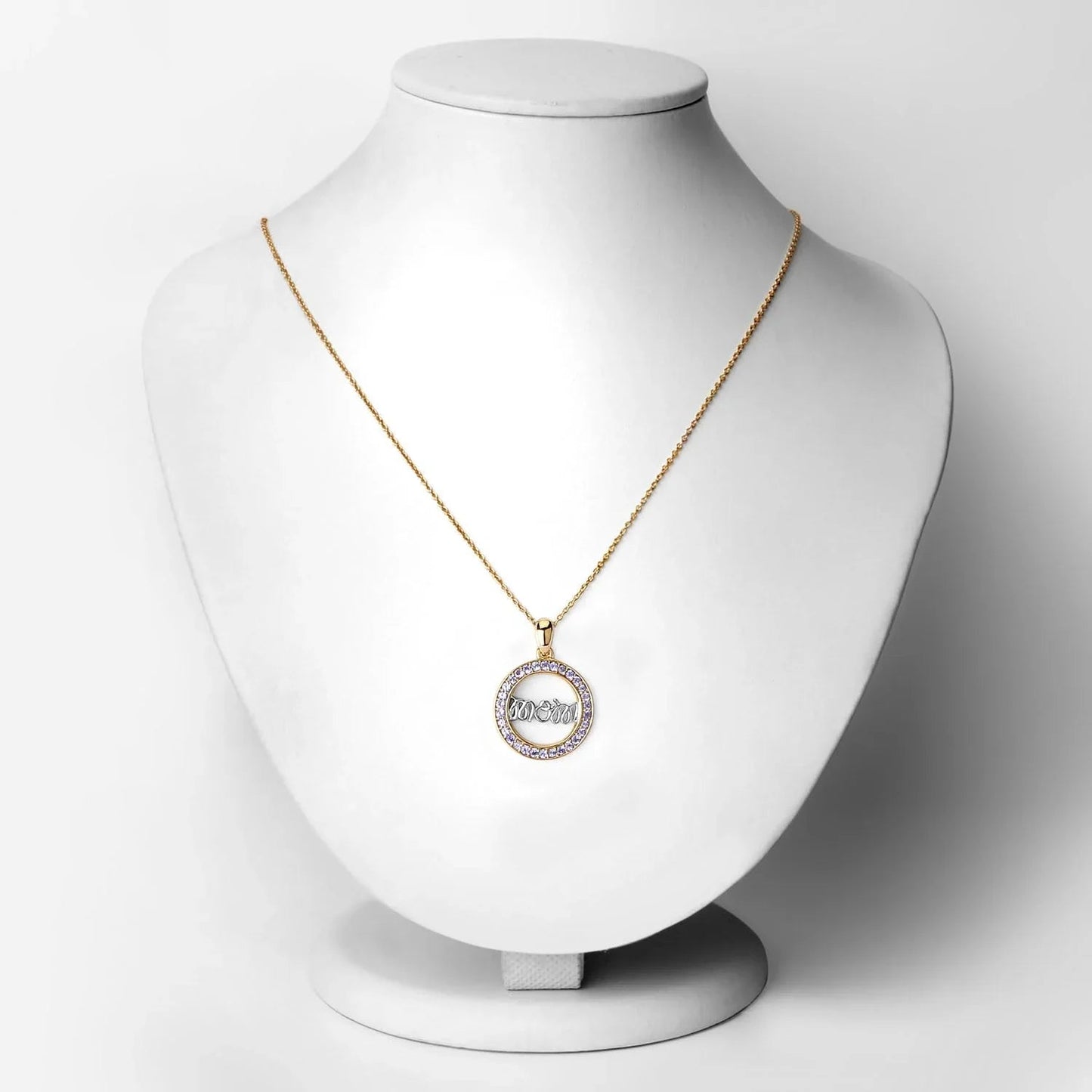 Round Violet Tanzanite Prong Gold Plated Silver Mom Circle Pendant Necklace