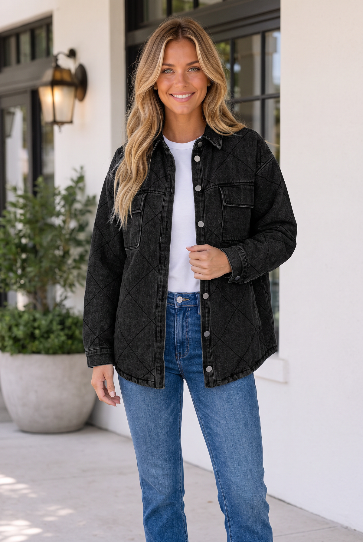 Threaded Pear Rosa Rhombus Stitched Pattern Jacket