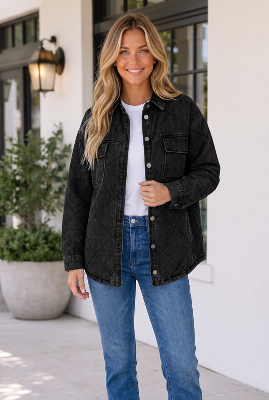 Threaded Pear Rosa Rhombus Stitched Pattern Jacket