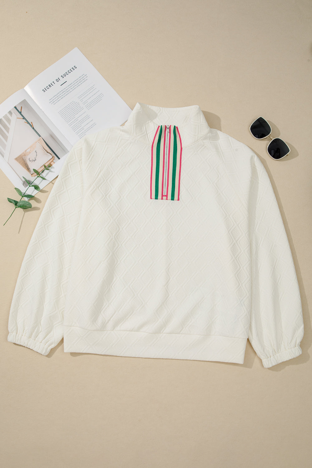 Threaded Pear Aria Striped Collar Baggy Sweatshirt