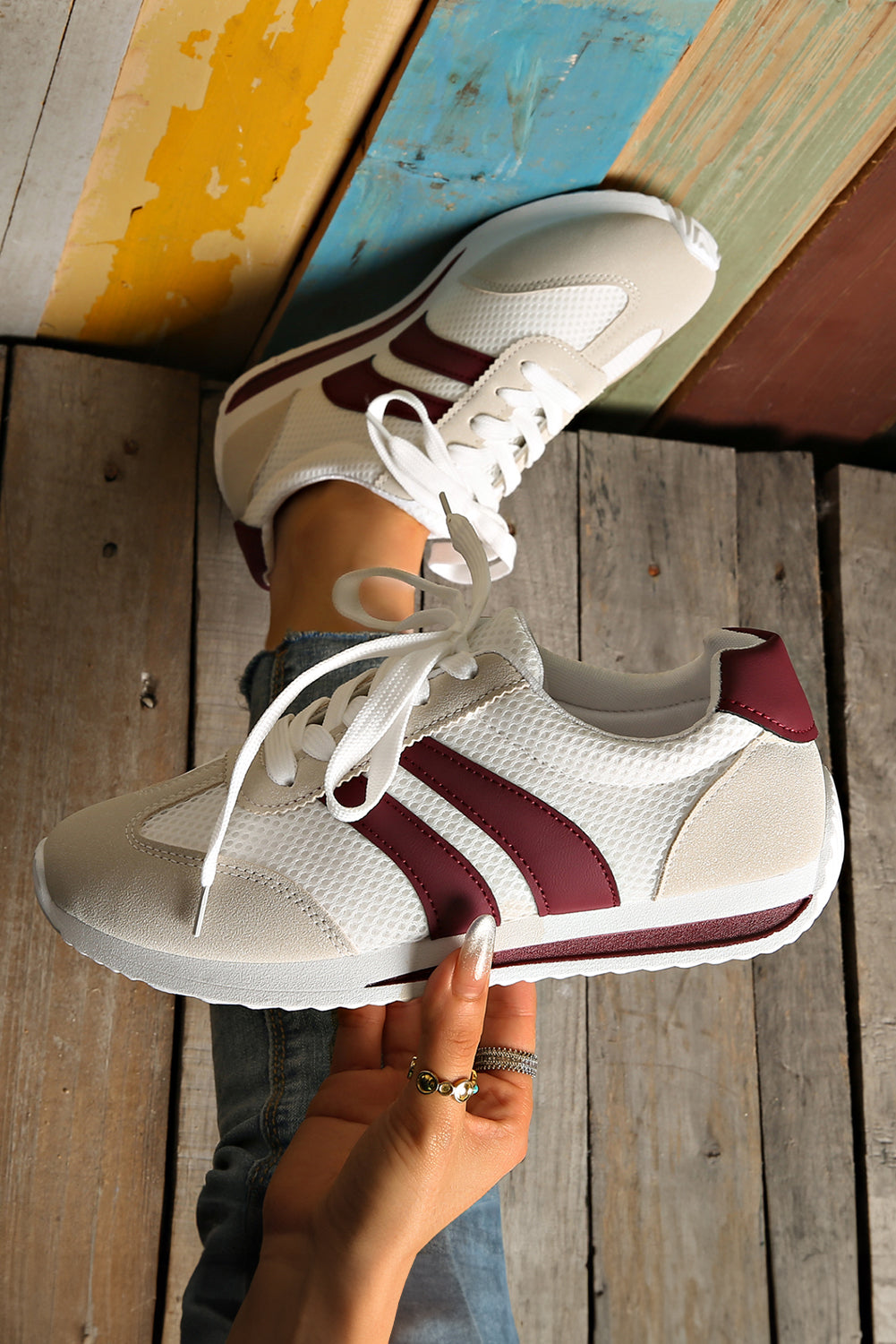 Layla Patchwork Breathable Lace Up Sneakers