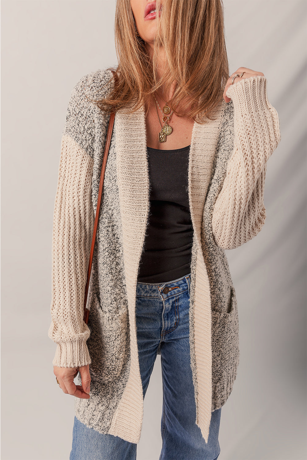 Threaded Pear Sarah Side Pockets Open Front Cardigan
