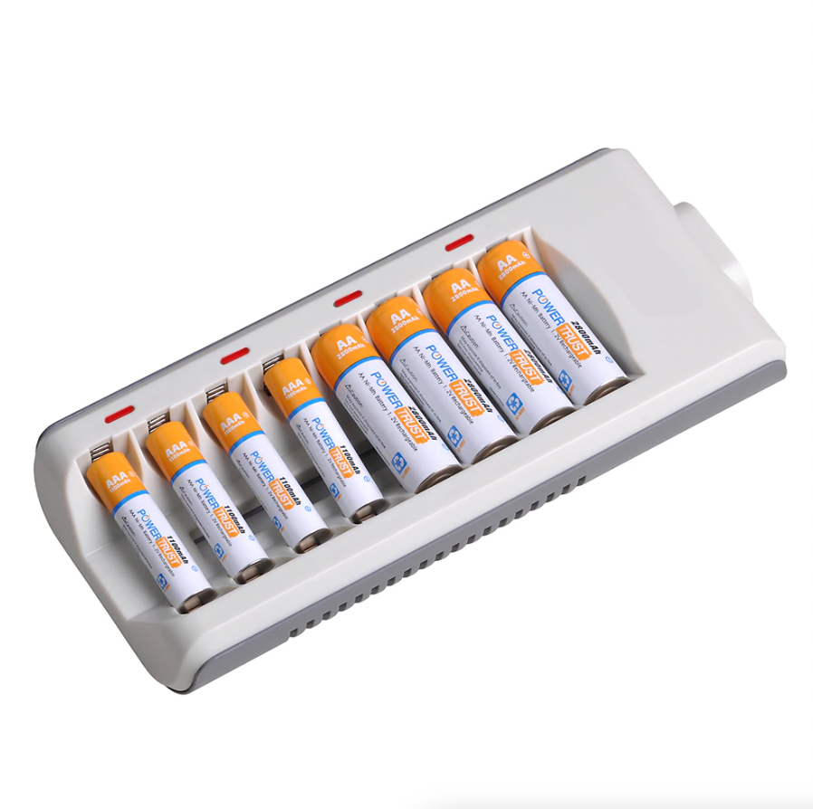 Prime Goods 8 Slot Battery Charger for Ni-MH Ni-CD AA AAA Rechargeable Batteries Fast Charge - Gray