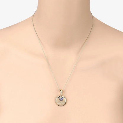 Round Violet Tanzanite Prong Gold Plated Silver Mom Heart Pendant Necklace