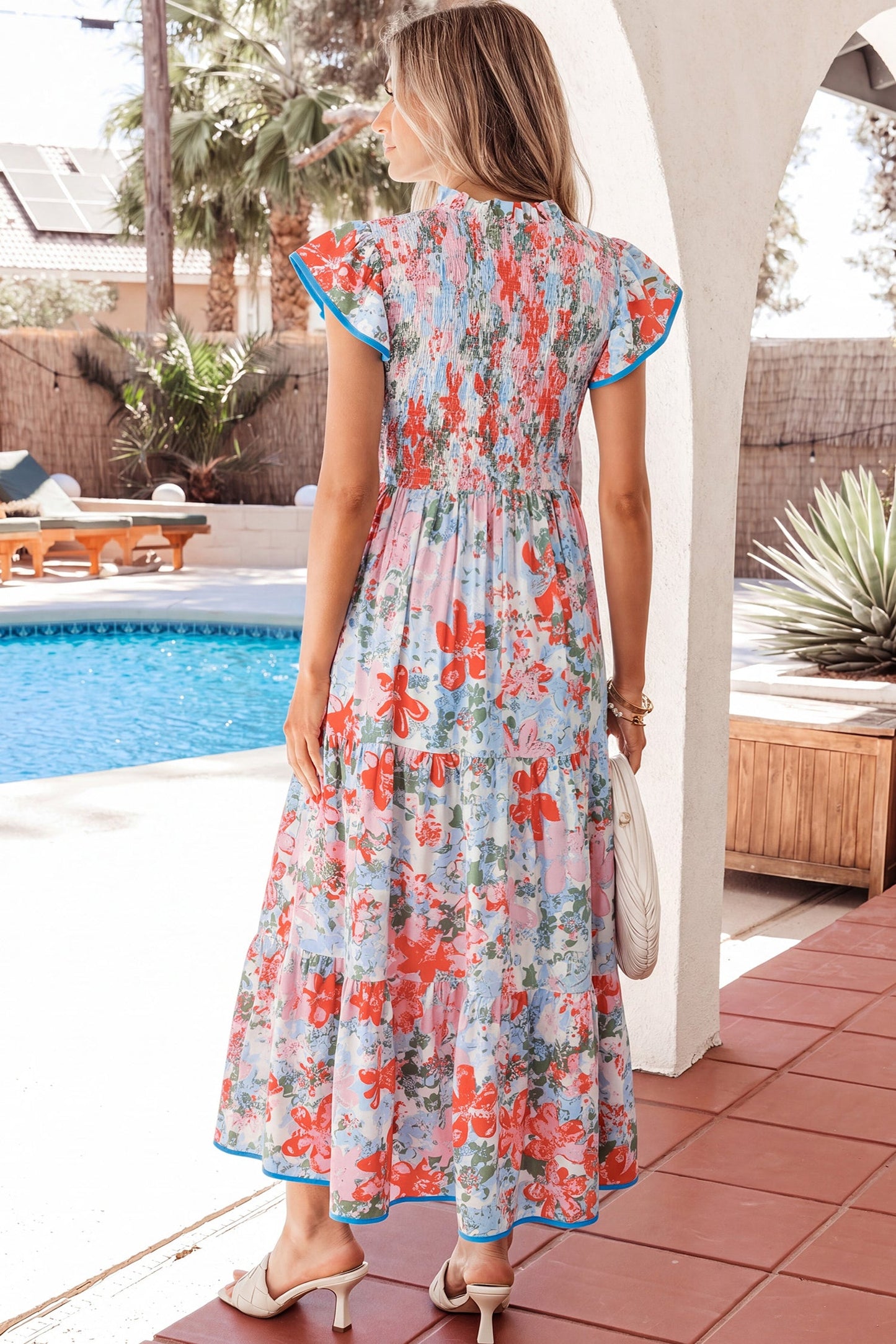 Threaded Pear Nina Flutter Sleeve Long Dress