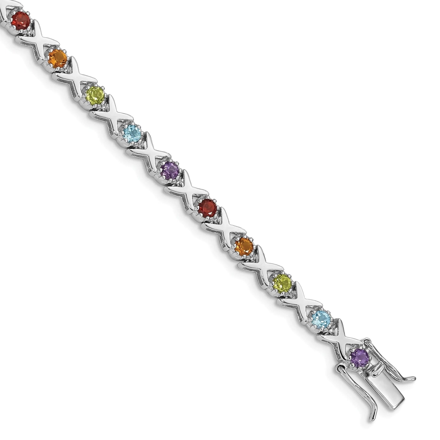 Natural Multi Stone Bracelet Sterling Silver