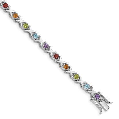 Natural Multi Stone Bracelet Sterling Silver