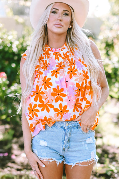 Threaded Pear Alison Ruffled Sleeve Smocked Floral Top