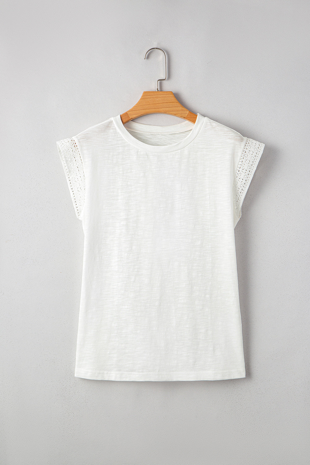 Threaded Pear Ivy Lace Patchwork Cap Sleeve Round Neck Top