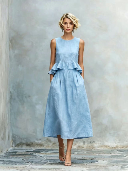 Women's Sleeveless High-Waist Ruffle Trim Maxi Dress