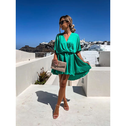 Satin Loose Midi Dress – Relaxed Fit Casual Vacation Dress