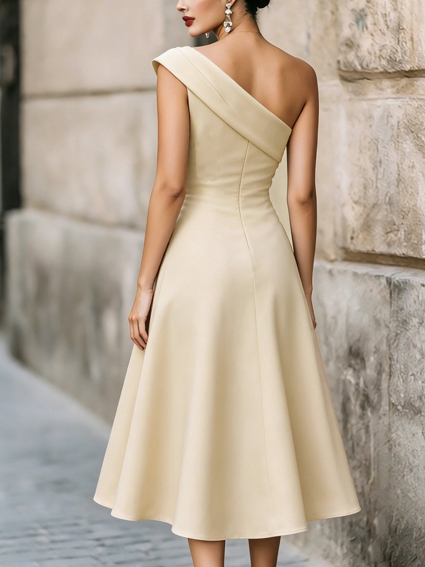 Women's Off-Shoulder Swing Dress – Solid Color Flowy Midi