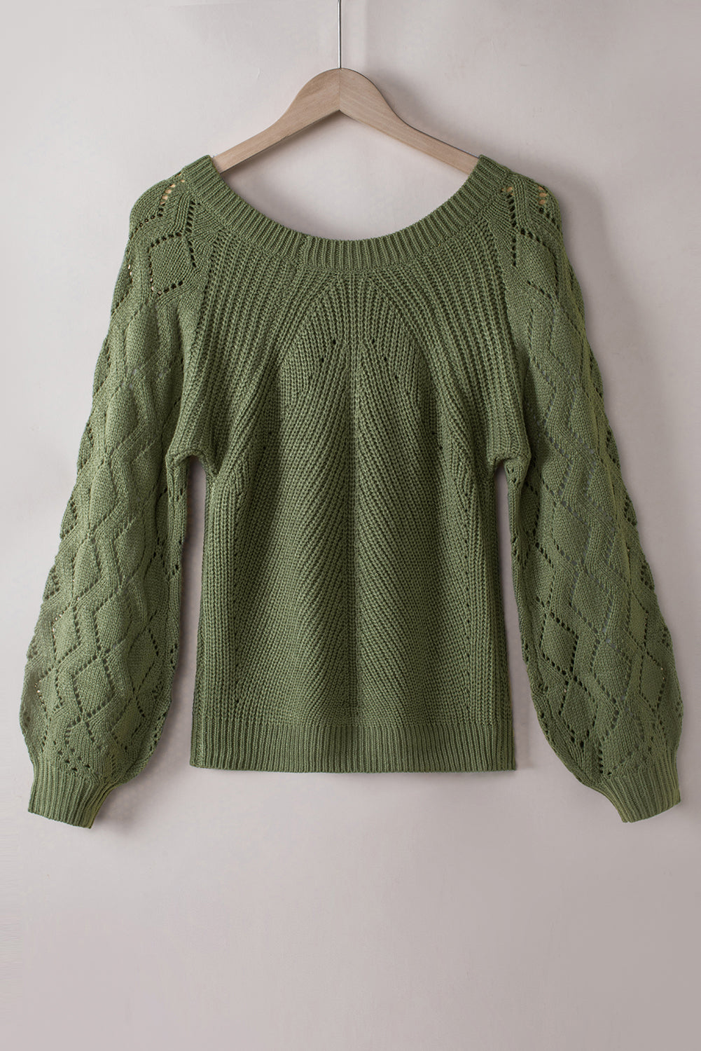 Threaded Pear Lia Hollow-out Puffy Sleeve Knit Sweater
