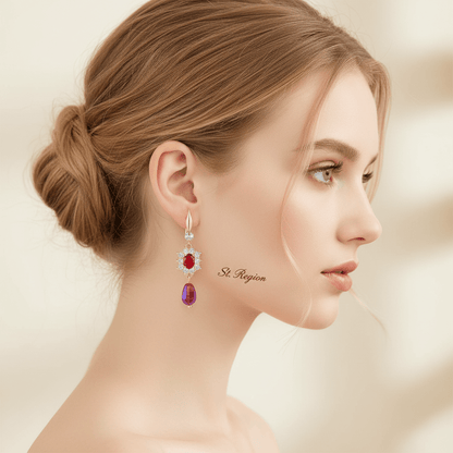 Red Crystal & Resin Cubic Zirconia Goldtone Oval Flower Drop Earrings