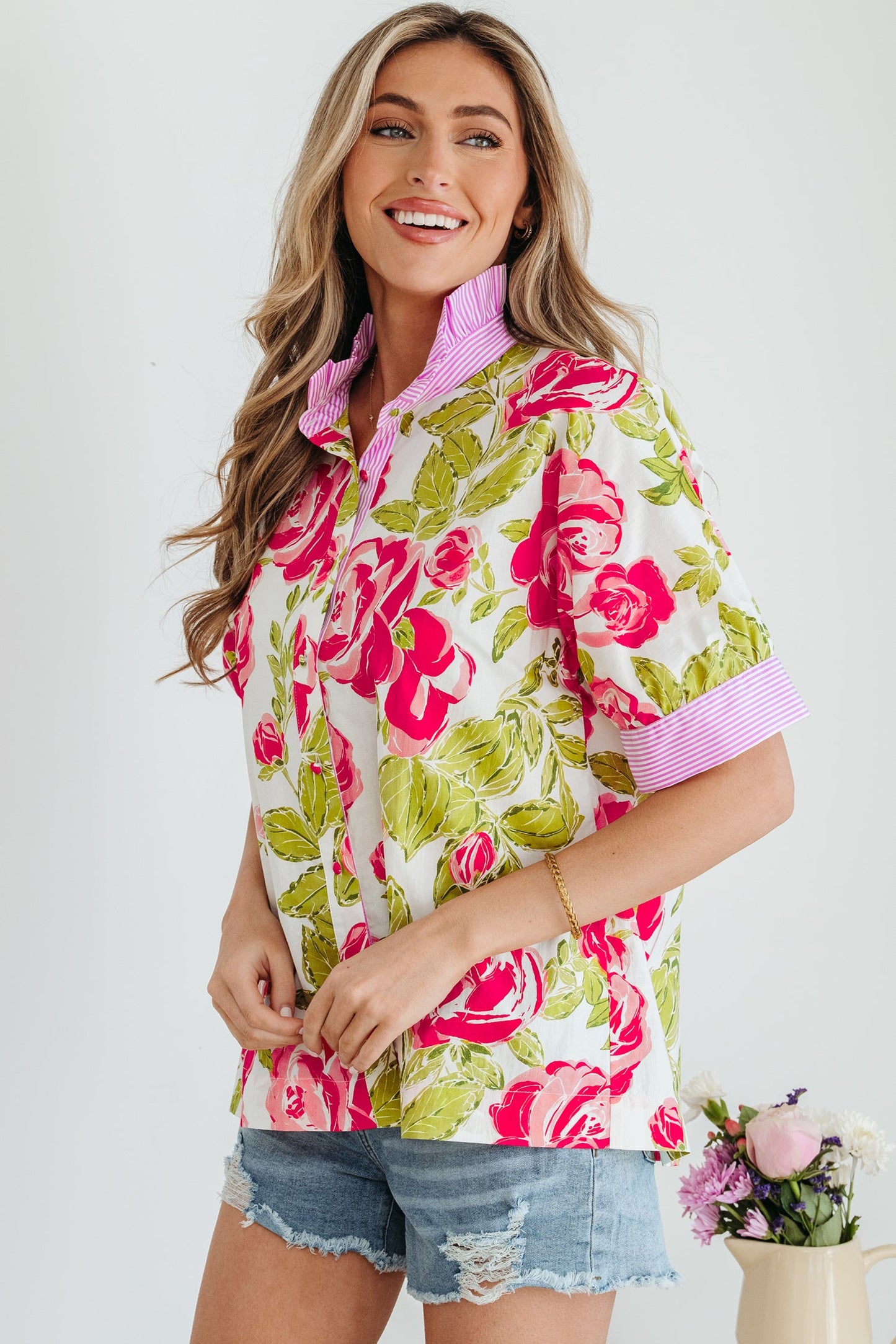 Threaded Pear Rebekah Collar Short Sleeve Shirt