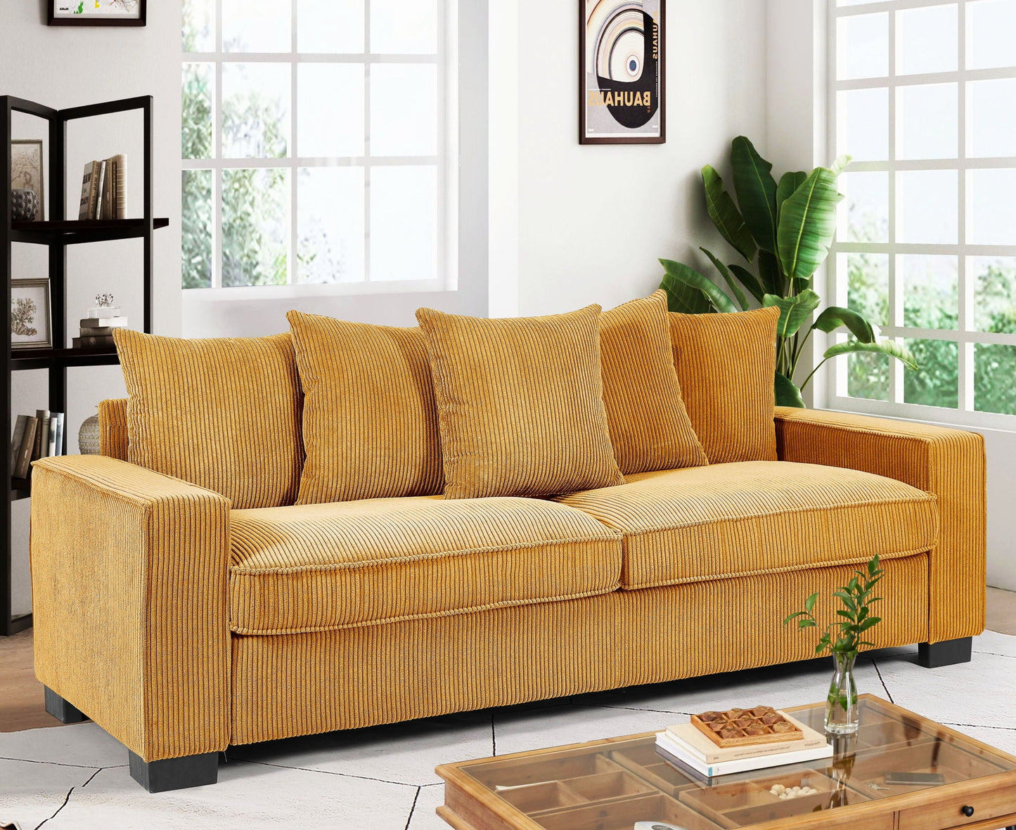 Luxe Sofa With 5 Matching Toss Pillows, Sleek Design, Spacious and Comfortable 3 Seater Couch