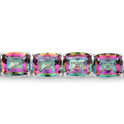 75.20 Cttw Cushion Rainbow Quartz Prong Silver Tennis Bracelet