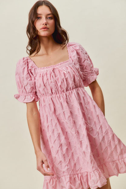 SO ME Texture Woven Ruching On Bust Mini Dress in Pink