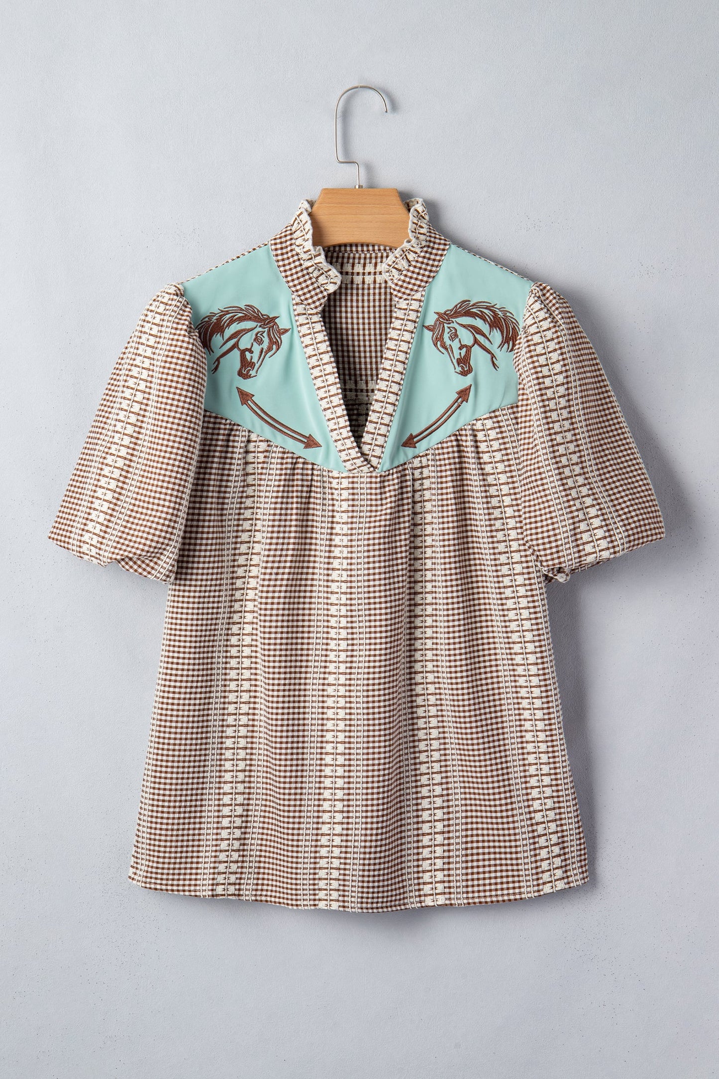 Threaded Pear Maggie Puff Sleeve Gingham Blouse
