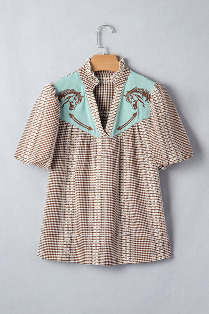 Threaded Pear Maggie Puff Sleeve Gingham Blouse
