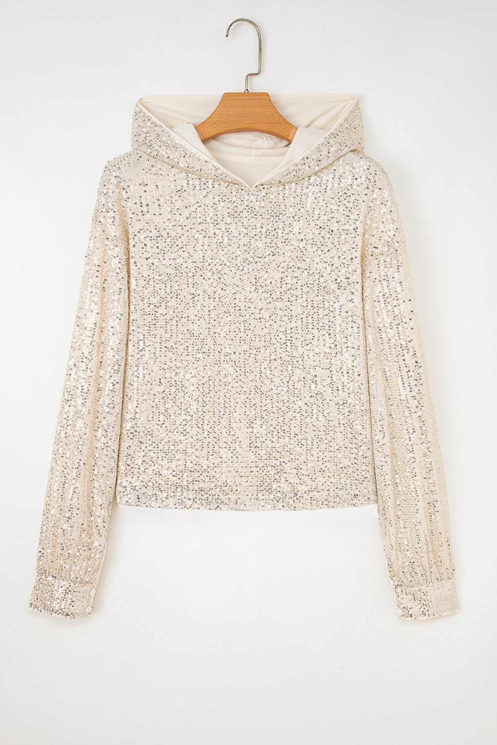 Threaded Pear Stella Stream Sequin Hooded Long Sleeve Top