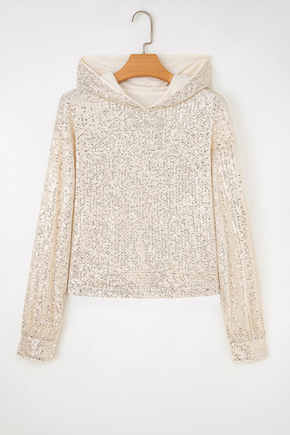 Threaded Pear Stella Stream Sequin Hooded Long Sleeve Top