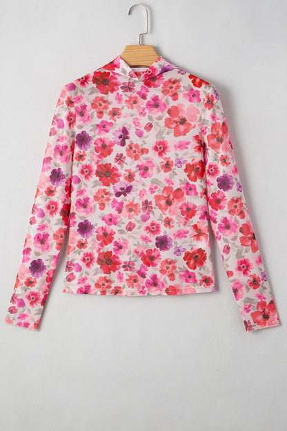 Threaded Pear Rosalie Floral Long Sleeve Slim Fit Mesh Top