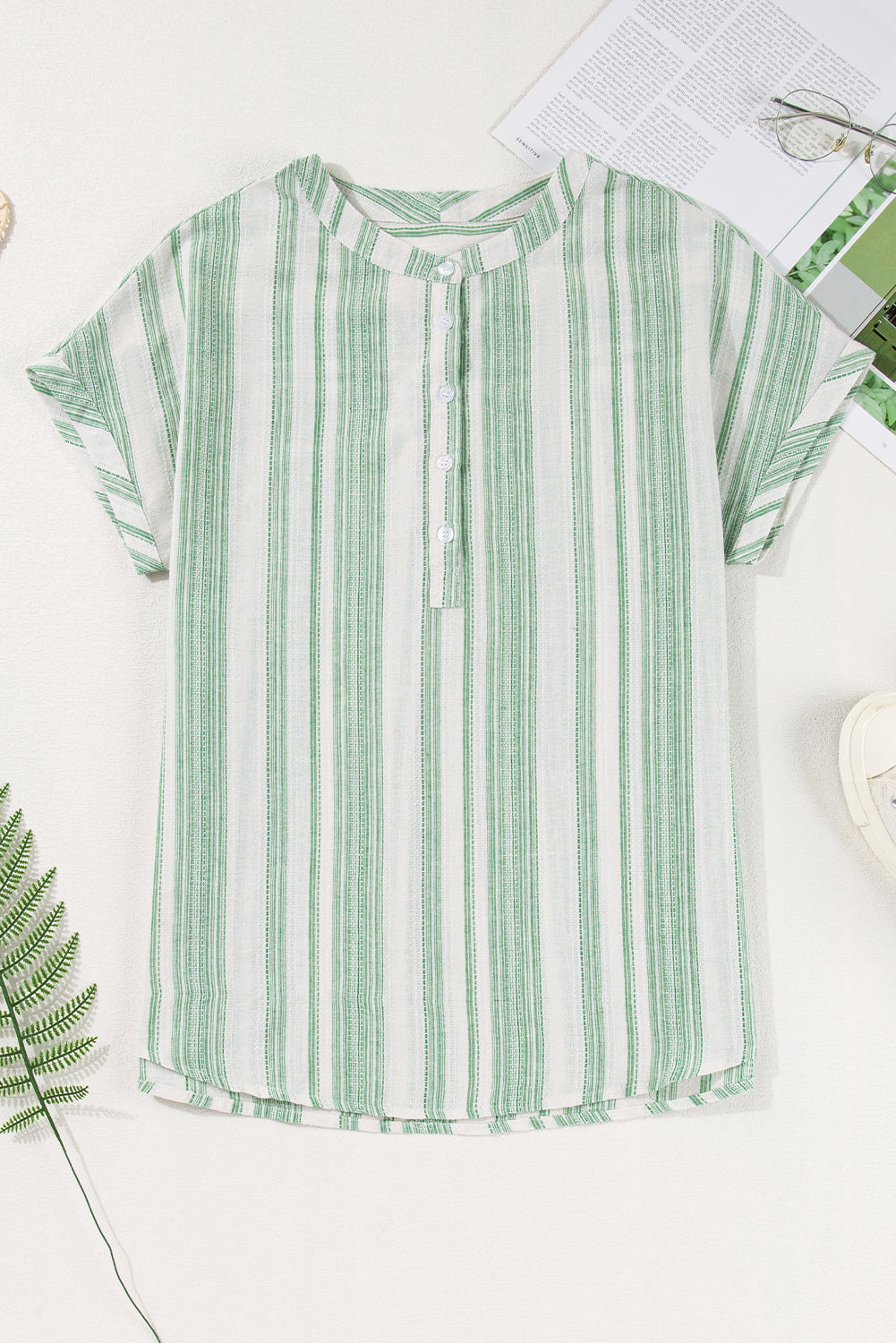 Threaded Pear Rosemary Short Sleeve Casual Blouse