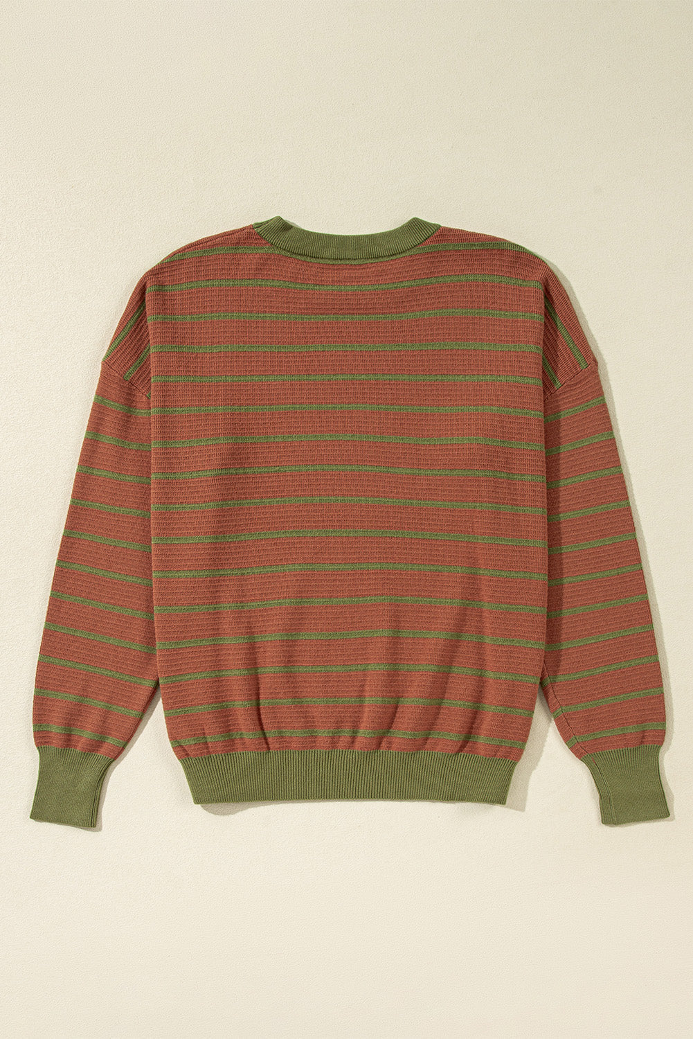 Threaded Pear Briar Stripe Trimmed Round Neck Loose Sweater