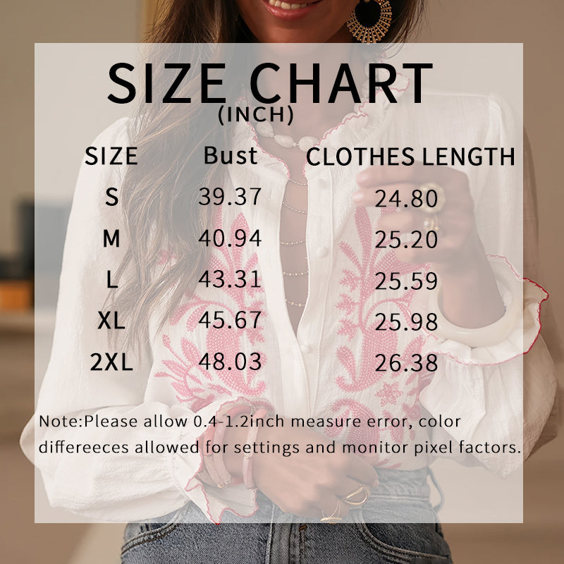 Boho Floral Ruffle Blouse — V-Neck Lantern Sleeve Button-Down Top