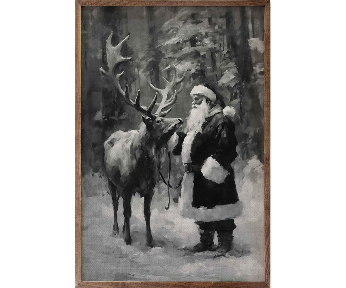 Kendrick Home Santa And Reindeer BW