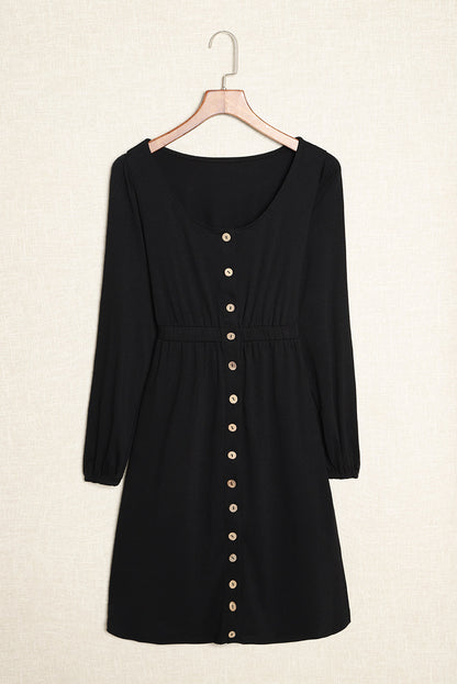 Julianna Button Up High Waist Long Sleeve Dress - Threaded Pear