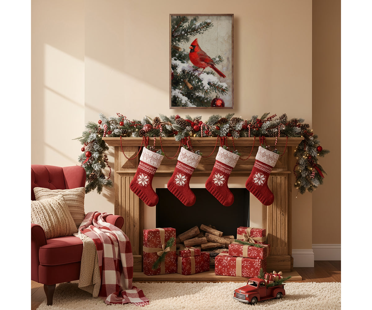 Kendrick Home Cardinal Christmas On Snowy Branch