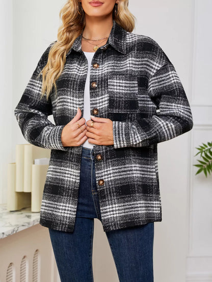 Plaid Button Up Long Sleeve Shacket