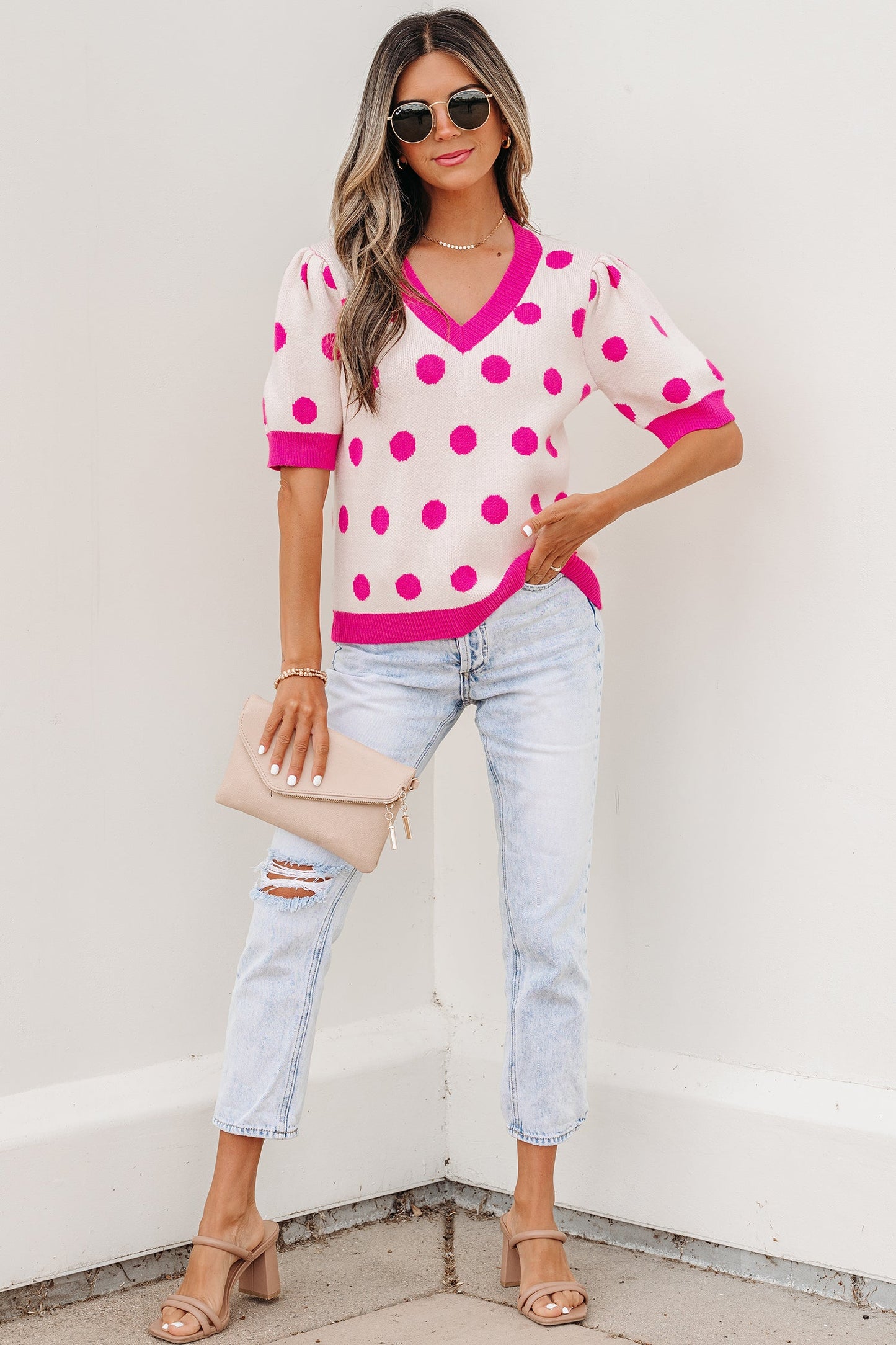 Threaded Pear Alexia Puff Short Sleeve Sweater
