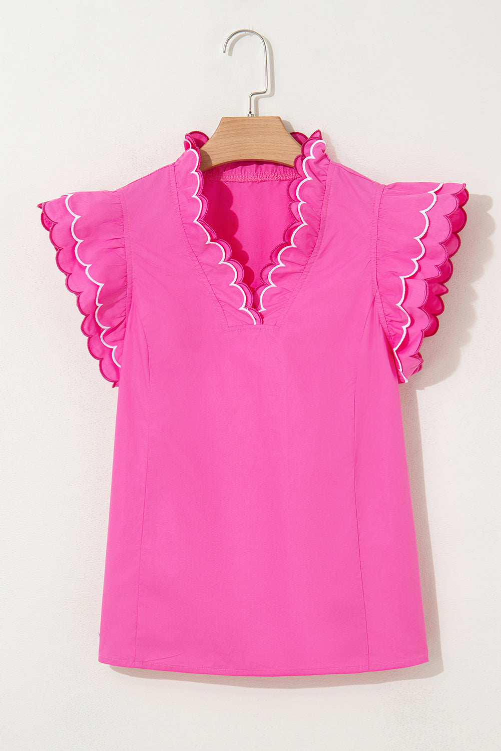 Threaded Pear Jazmine Scallop Short Sleeve V Neck Blouse