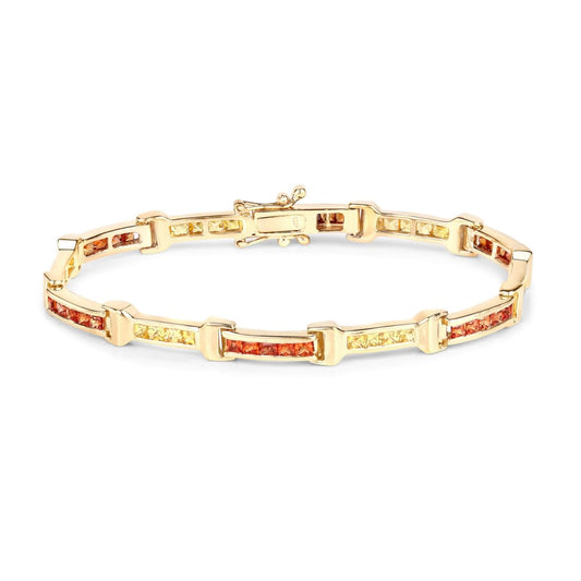 Princess Orange Sapphire Channel Silver Tennis Link Bracelet
