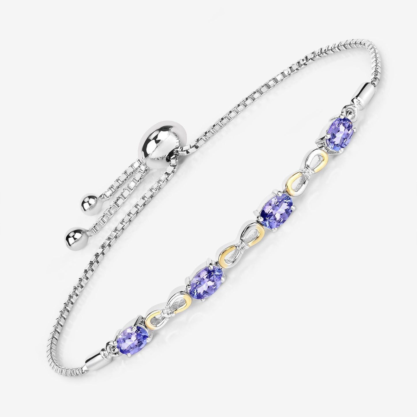 Oval Violet Tanzanite Prong Silver Infinity Bolo Adjustable Bracelet
