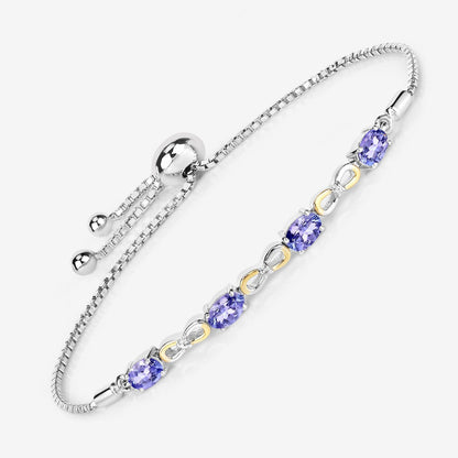 Oval Violet Tanzanite Prong Silver Infinity Bolo Adjustable Bracelet