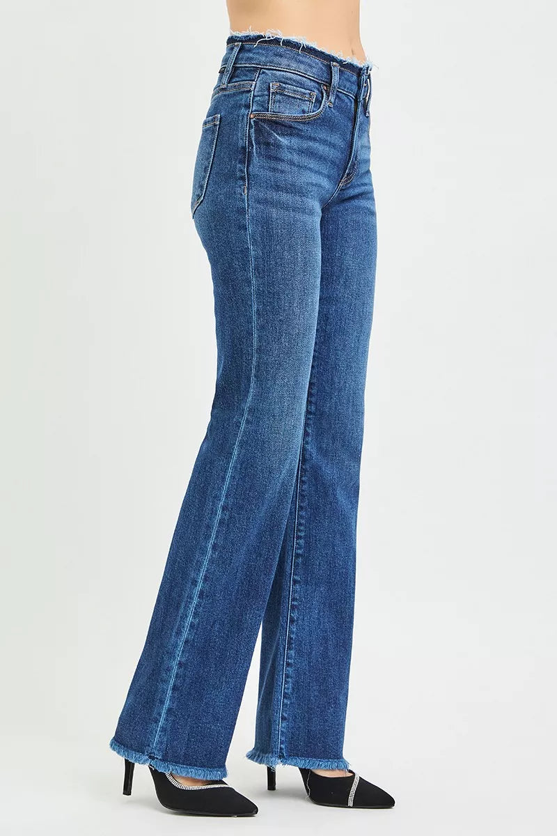 RISEN Full Size Mid Rise Bootcut Frayed Waistband Hem Detail Jeans Plus Size