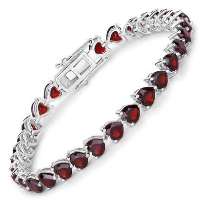 15.50 Ct Heart Red Garnet Prong Sterling Silver Box Clasp Tennis Bracelet