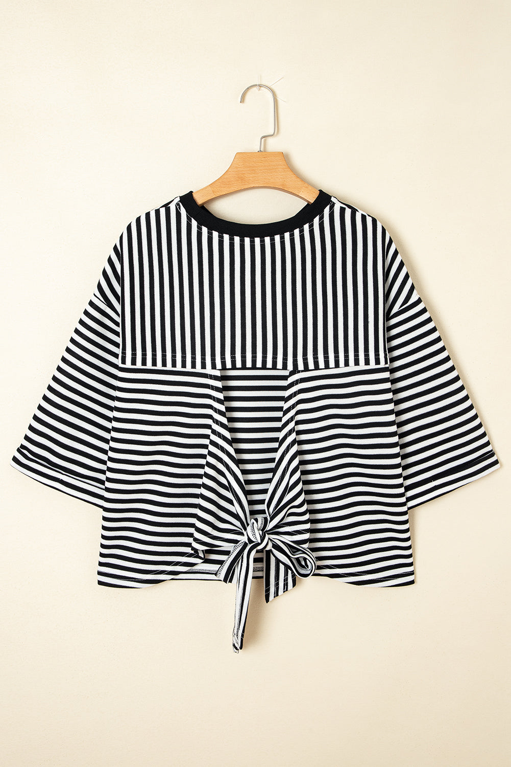 Riley Stripe Bowknot Cutout Back Loose Top by Threaded Pear