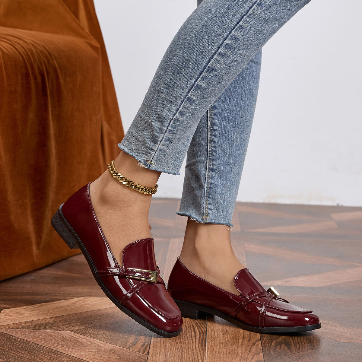 Women’s Patent Leather Square Toe Loafers | Low Heel Slip-On Flats
