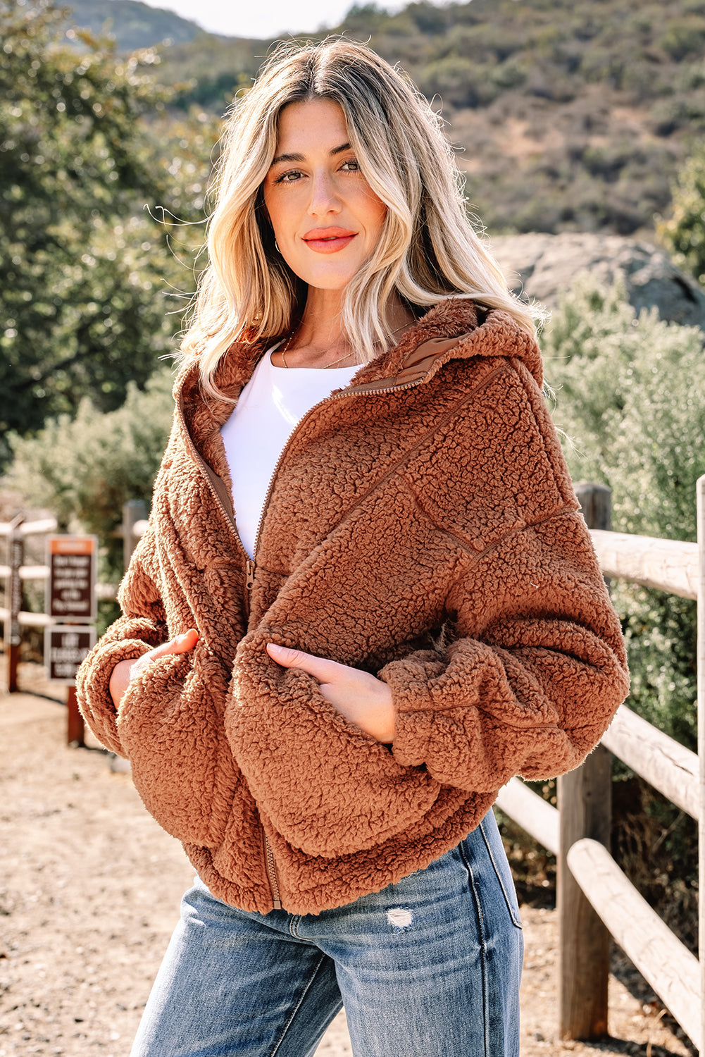 Threaded Pear Bethany Up Hooded Sherpa Jacket