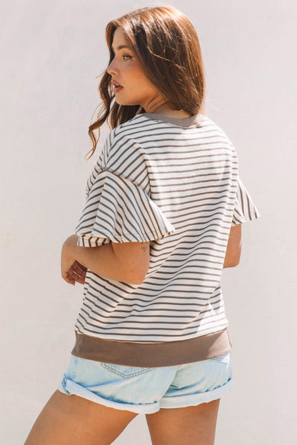 Threaded Pear Alexia Striped Ruffle Short Sleeve Top
