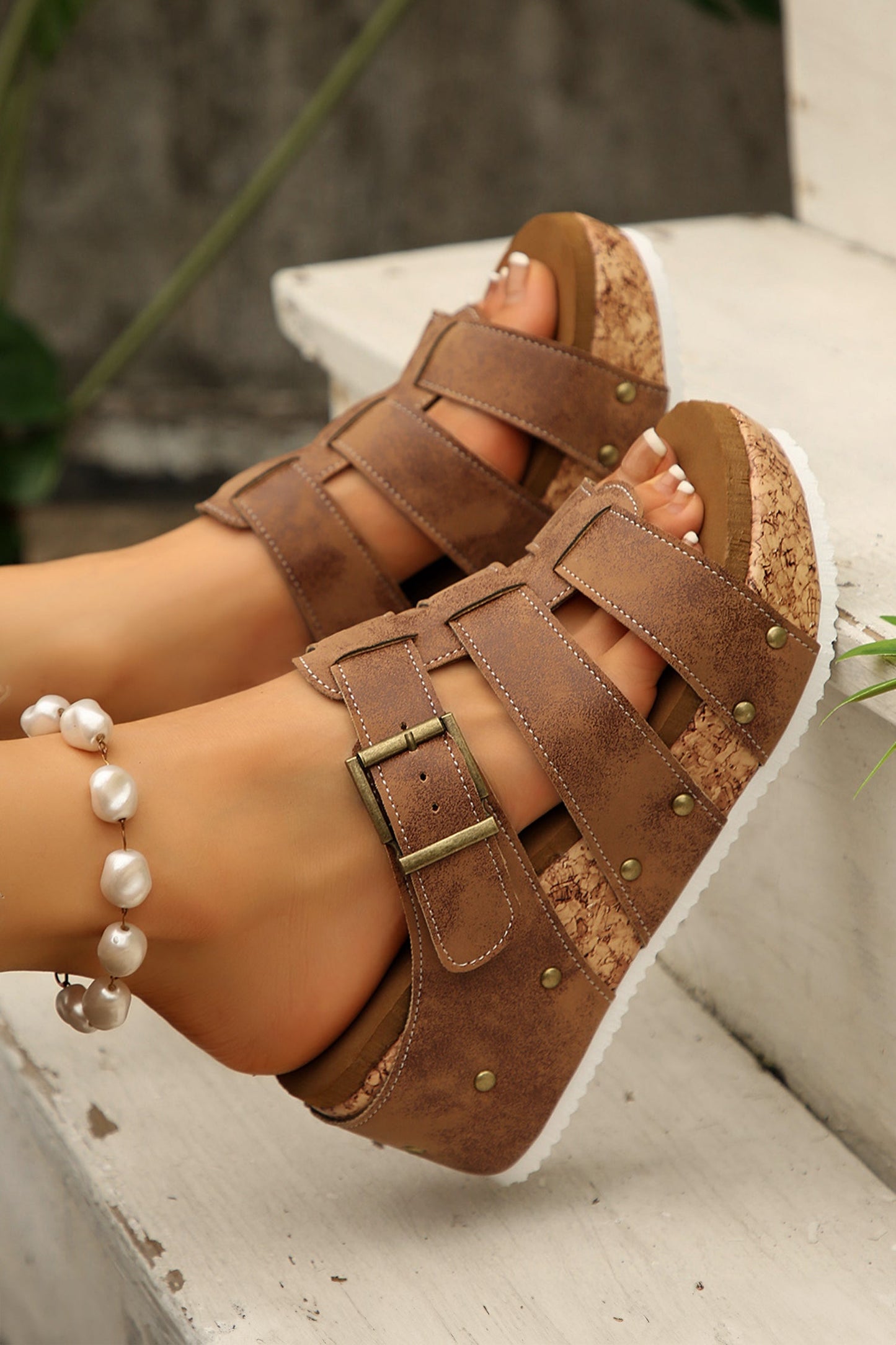 Threaded Pear Melody Cork Wedge Platform Sandals