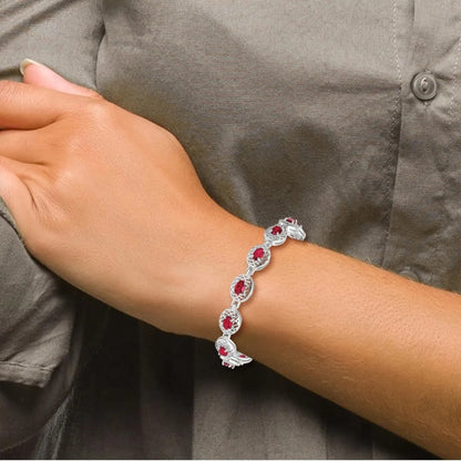 Genuine Red Ruby July Birthstone Silver Bracelet