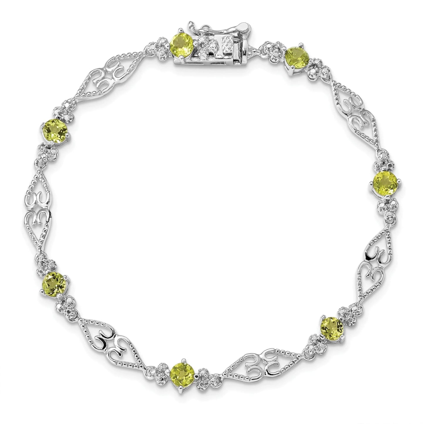 Genuine Peridot Sterling Silver Diamond Bracelet