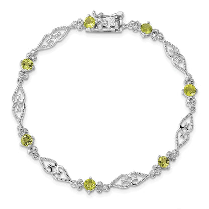 Genuine Peridot Sterling Silver Diamond Bracelet