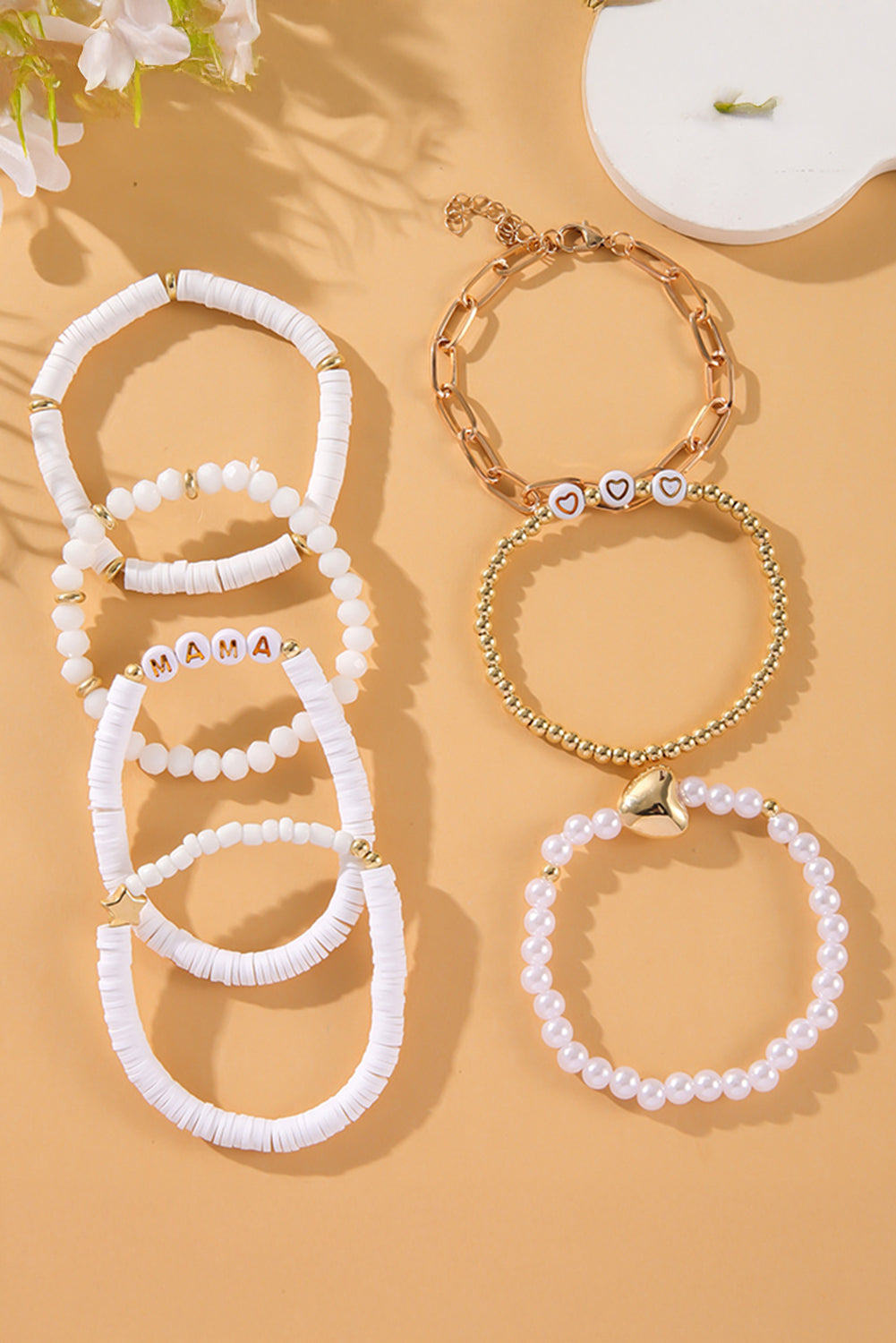 Threaded Pear White MAMA Heart Pearl Layer Bracelet